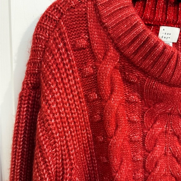 A New Day Plus Cable Knit Red Crew Neck Balloon Sleeve Sweater XXL - Picture 2 of 8